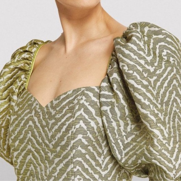 Rotate Birger Christensen Oksana Puff Sleeve Jacquard Mini Dress Metallic Sz 10 - Picture 9 of 13